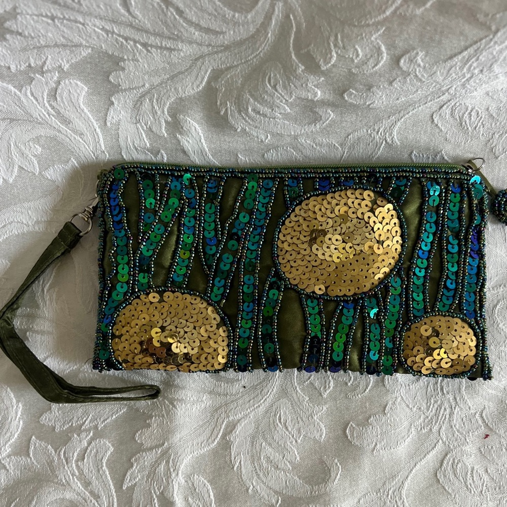 Teal Sequence Evening Clutch Abstract Gold Circle… - image 1